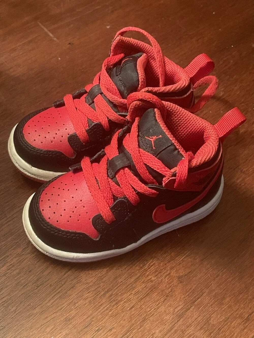 Nike Jordan 1 DQ8425-060 Mid Red Black Lace-Up Sneaker Shoes Kid's Youth US 5C